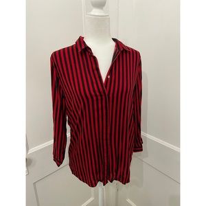 Striped Red Black Long Sleeve Blouse